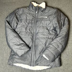 The North Face reversible girls jacket Size Large gray white